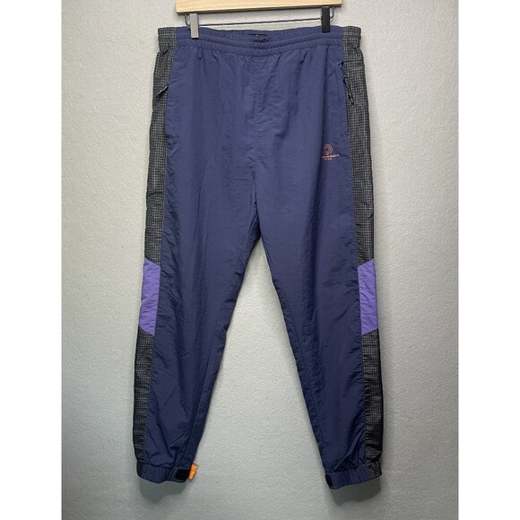 Bershka Mens Track Pants L Purple & Plaid Side Panels Polyester Activewear - Picture 1 of 8